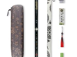 C Key Dizi Black Bitter Bamboo Flute Chen Qing Flute with Free Membrane & Glue & Protector Set Traditional Chinese Instrument (Key of C/Bitter Bamboo Black +Red)