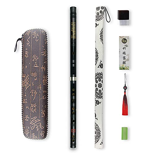 C Key Dizi Black Bitter Bamboo Flute Chen Qing Flute with Free Membrane & Glue & Protector Set Traditional Chinese Instrument (Key of C/Bitter Bamboo Black +Red) C Key Dizi Black Bitter Bamboo Flute Chen Qing Flute with Free Membrane & Glue & Protector Set Traditional Chinese Instrument (Key of C/Bitter Bamboo Black +Red)