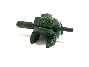 Mia Jewel Shop Handmade Wooden Croaking Frog Rasp Guiro Tone Block 5 inches Animal Shaped Figurine Percussion Musical Instrument with Stick (Green) (MI-020401)