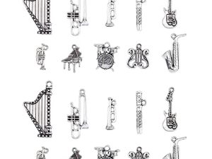 KitBeads 100pcs Tibetan Music Charms Piano Guitar Harp Drum Charms Mixed Style Musical Instrument Charms for Jewelry Making Bracelets