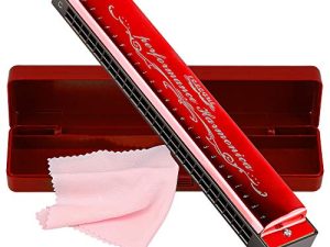 Harmonica Professional Harp Harmoc Armonica Key of C 24 Hole Polyphony Diatonic Mouth Organ with Case for Blues Folk Jazz Pop for Kids Teenager Adult Music Student Teacher Beginner Gift