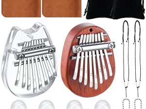 10 Pieces 8 Keys Mini Kalimba Piano Set Include Mini Finger Thumb Piano with Lanyard Chain