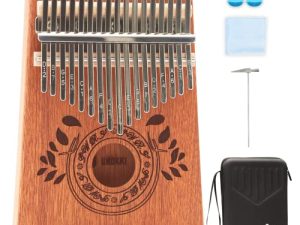 UNOKKI 17 Key Kalimba Thumb Piano For Adults & Kids with Hard Case & Hand Rest; Mahogany Mbira (Light Brown Finish); Tuning Hammer