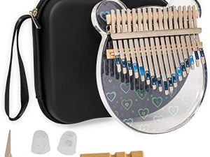 Cute Bear Kalimba Thumb Piano 17 Keys Crystal Acrylic Finger Piano with 3D Hearts Portable Mbira Musical Instruments Christmas Gift with Tune Hammer & Study Instruction for Kids and Adults Beginners