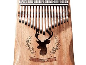 Kalimba 17 Key Thumb Piano Premium Mahogany Deer Pattern Portable Musical Instrument Gifts for Kids Amateur and Beginner (Nature Coating)
