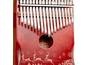 TienClef Kalimba Thumb Piano 17 Keys with Engraved Notes X'mas Pattern Handhold Cute Finger Piano Mabogany Solid Wood Portable Musical Instrument with Music Book for Kids Adult Beginner (Red)