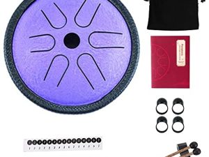 Yahpetes Worry-free Drum 5.5 Inch Steel Tongue Drum 6 Notes Musical Instruments Hand Drums with Handpan Drum with 1 Pair Mallets and Storage Drum Bag Note Sticks (Purple)