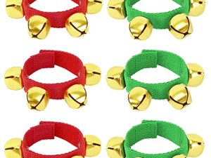 Augshy 6 Packs Christmas Wristbands Jingle Bells with Gold Bells