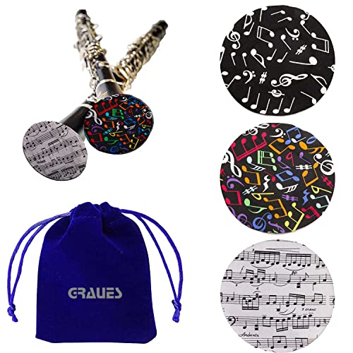 GRAUES 3 Pieces instrument mask with velvet bag | bell cover for clarinet 3 Inch | small bell Music Note Printed Stylish oboe instrument | instrument bell covers for oboe GRAUES 3 Pieces instrument mask with velvet bag | bell cover for clarinet 3 Inch | small bell Music Note Printed Stylish oboe instrument | instrument bell covers for oboe