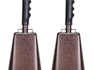 2 Pack 12 Inch Steel Cowbell with Handle Cheering Bell for Sports Events Large Solid School Bells & Chimes Percussion Musical Instruments Call Bell Alarm(Copper)