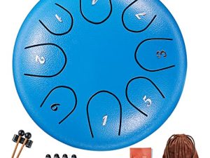 Steel Tongue Drum 8 Notes 6 Inches Handpan Percussion Instruments Healing Drum Musical Instrument Gifts for Drummer Beginner Kids Adults with Padded Travel Bag (Blue)
