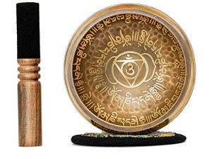 Tibetan Singing Bowl Set 4.2 inch with Holy Buddhist Mantra and Sacred Third Eye Symbol from Nepal~ Antique design suitable for Yoga