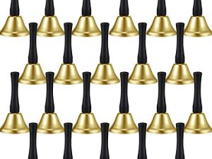 24 Pieces Hand Bells Silver Steel Service Handbells Black Wooden Handle Diatonic Metal Bells Musical Percussion (Gold)