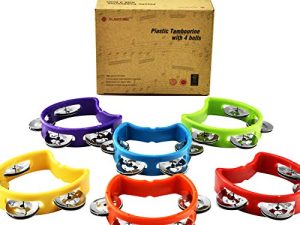 MUSICUBE Tambourine for Adults Kids 6 Pcs Plastic Percussion Tambourine with 4 Bells Hand Bell Musical Toys for Toddler Musical Rhythm Instrument for Kindergarten
