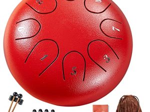 LvPets Steel Tongue Drum 8 Notes 6 Inches Handpan Percussion Instruments Healing Drum Musical Gifts for Drummer Beginner Kids Adult (Red) (SD8N6-A)