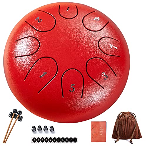 LvPets Steel Tongue Drum 8 Notes 6 Inches Handpan Percussion Instruments Healing Drum Musical Gifts for Drummer Beginner Kids Adult (Red) (SD8N6-A) LvPets Steel Tongue Drum 8 Notes 6 Inches Handpan Percussion Instruments Healing Drum Musical Gifts for Drummer Beginner Kids Adult (Red) (SD8N6-A)
