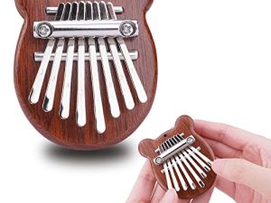 Wellerly 8 Key Mini Kalimba Thumb Piano - De-stress Fidget Music Toys - Mbira Likembe Sanza Finger Piano - Portable Marimba Pendant Musical Instrument Gifts for Kids and Adult - Lovely Bear Shaped
