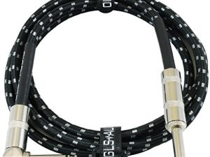 GLS Audio Instrument Cable - Amp Cord for Bass & Electric Guitar - Straight to Right Angle 1/4 Inch Instrument Cable - Black/Grey Braided Tweed
