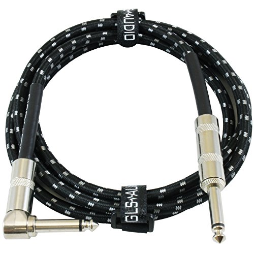 GLS Audio Instrument Cable - Amp Cord for Bass & Electric Guitar - Straight to Right Angle 1/4 Inch Instrument Cable - Black/Grey Braided Tweed GLS Audio Instrument Cable - Amp Cord for Bass & Electric Guitar - Straight to Right Angle 1/4 Inch Instrument Cable - Black/Grey Braided Tweed