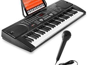 Hamzer 61-Key Digital Music Piano Keyboard - Portable Electronic Musical Instrument - with Microphone and Sticker Sheet