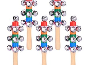 5 Pack Christmas Hand Jingle Bells Wooden Christmas Jingle Stick Shaker Jingle Bells Musical Instrument Toy Hand Sleigh Bells for Holiday Home and Christmas Decoration