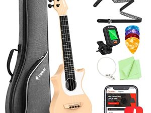 Donner Ukulele Pink Carbon Fiber LP 23 Inch Travel Starter Bundle Kit with Free Online Lesson Gig Bag Strap Nylon String Tuner Picks Cloth DCF-200 Professional Ukelele