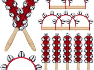10 Pieces Christmas Sleigh Bells Jingle Bells Wooden Bell Red Hand Jingle Bells Musical Percussion Instrument for Christmas Party Favors Birthday Gifts Family Gatherings