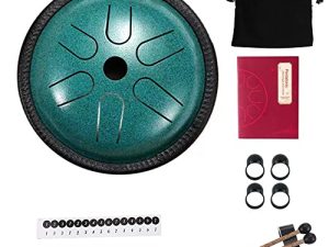 Yahpetes Worry-free Drum 5.5 Inch Steel Tongue Drum 6 Notes Musical Instruments Hand Drums with Handpan Drum with 1 Pair Mallets and Storage Drum Bag Note Sticks (Green)