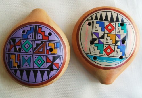 Two Large Peruvian Ocarina. Musical Instrument.purple and Tan. Two Large Peruvian Ocarina. Musical Instrument.purple and Tan.