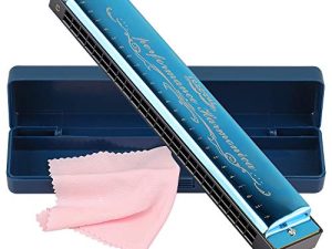 Harmonica Professional Harp Harmoc Armonica Key of C 24 Hole Polyphony Diatonic Mouth Organ with Case for Blues Folk Jazz Pop for Music Student Teacher Beginner Gift