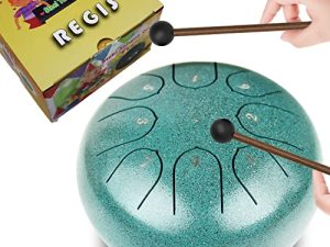 REGIS Alloy Steel Tongue Drum 8 Notes 6 Inches Chakra Tank Drum Steel Percussion Padded Travel Bag and Mallets (malachite)