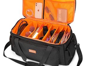 Rabjen DJ Cable File Bag with Detachable Hard PE Dividers Padded Shoulder Strap