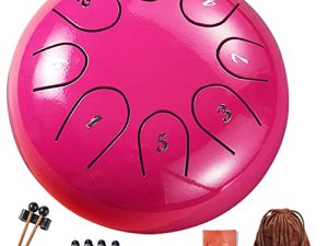 LvPets Steel Tongue Drum 8 Notes 6 Inches Handpan Percussion Instruments Healing Drum Musical Gifts for Drummer Beginner Kids Adults with Padded Travel Bag (Pink) (SD8N6-A)