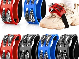6 Pcs Foot Tambourine Musical Instrument for Adults Shoe Tambourine Guitar Percussion Tambourine Drum Set Foot Percussion Shakers with Elastic Strap Percussion Pedal with Stainless Steel Jingle Bells