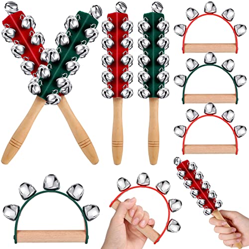 8 Pieces Christmas Handle Sleigh Bells Wooden Hand Bells Handhold Shaker Bells Musical Percussion Instrument for Christmas Holiday Music Party Decoration Birthday Gifts 8 Pieces Christmas Handle Sleigh Bells Wooden Hand Bells Handhold Shaker Bells Musical Percussion Instrument for Christmas Holiday Music Party Decoration Birthday Gifts