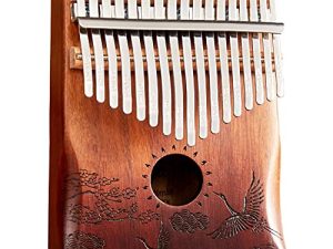 Kalimba Thumb Piano 17 Keys with Engraved Notes Crane Pattern Handhold Cute Finger Piano Koa Solid Wood Portable Musical Instrument with Music Book for Kids Adult Beginner (Gradual Coffee)