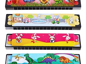 UPINS Harmonica for kids adults Beginners Bulk 4Pcs Cartoon Printed Key of C 16 Hole Harmonica Toy Musical Instruments Birthday Gift