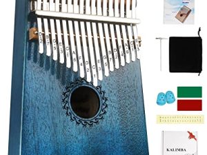 FLSEPAMB Kalimba 17 Key Thumb Piano with Mahogany Wood Portable Mbira Finger Piano Gifts for Kids and Piano Beginners Professional (Blue)