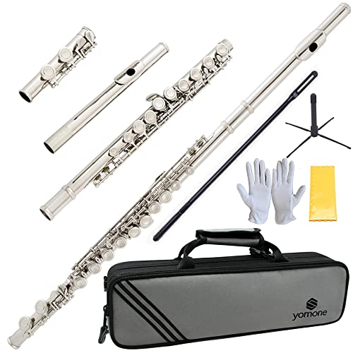 Yomone C Flutes16 closed hole flute beginner's flute with flute holder suitcase cleaning kit and screwdriver (nickel) Yomone C Flutes16 closed hole flute beginner's flute with flute holder suitcase cleaning kit and screwdriver (nickel)