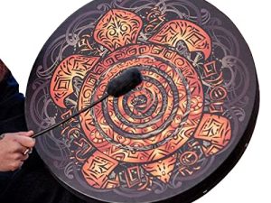 .JEWKEI. Vegan Shaman ''Totem Turtle Drum'' Sound Healing Tool Tunable Frame Drum Tambourine Medicine Instrument Soul Gift for Music Lovers (Turtle) (BZNG2K)