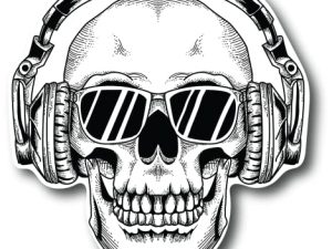 Skull Skeleton 4 Inch Waterproof Decal Sticker Headphones Sunglasses Vintage Band Rock Drum Radio Punk Pop Guitar Metal Country Music Instrument Musical Singer DJ Acoustic Studio Jazz Sing CS1475-2PK