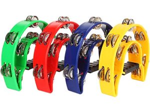 EOEXN 4 Pack Half Moon Tambourine for Adults Tamborines Musical Instrument Percussion Instruments Tambourine Double Row Plastic Music Rhythm Tambourine for KTV Party