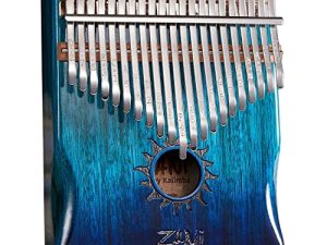 Kalimba Thumb Piano 21 Keys with Engraved Notes Helios Pattern Handhold Cute Finger Piano Mabogany Solid Wood Portable Musical Instrument with Music Book for Kids Adult Beginner (Gradual Blue)