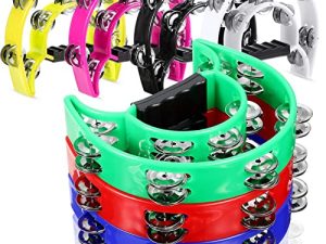 7 Pieces Double Row Tambourine Half Moon Musical Tambourine Plastic Tambourines Musical Instrument Handheld Tambourine Percussion Metal Jingles Hand Held Percussion Drum for Party Performance Concert