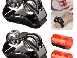 Rigych 2 pcs Red Rhythm Finger Shaker & 2 pcs Black Foot Tambourine Shaker with Elastic Strap