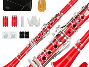EASTROCK Clarinet Bb Flat 17 Nickel Keys Red Student Clarinet for Beginner with 2 Barrels Hard Case and Clarinet Cleaning Kit.