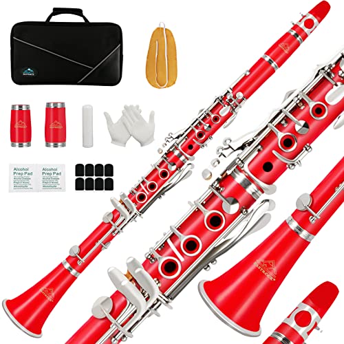 EASTROCK Clarinet Bb Flat 17 Nickel Keys Red Student Clarinet for Beginner with 2 Barrels Hard Case and Clarinet Cleaning Kit. EASTROCK Clarinet Bb Flat 17 Nickel Keys Red Student Clarinet for Beginner with 2 Barrels Hard Case and Clarinet Cleaning Kit.