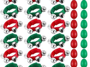 HyDren 36 Pieces Christmas Shaker Musical Instruments 18 Egg Shaker and 18 Adjustable Wrist Hand Band Bells for Kids