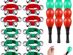 24 Pcs Christmas Shaker Musical Instruments 12 Wrist Hand Band Bells 12 Mini Plastic Maracas Shaker Learning Percussion Toy for Christmas Music Party Favors Noisemaker