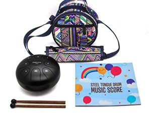 Steel Tongue Drum Steel Drums Flatsons C Key 8 Notes 5.5 Inch Percussion Instrument with Drum Mallets Carry Bag Great Gift for Beginner Adult Kid Black
